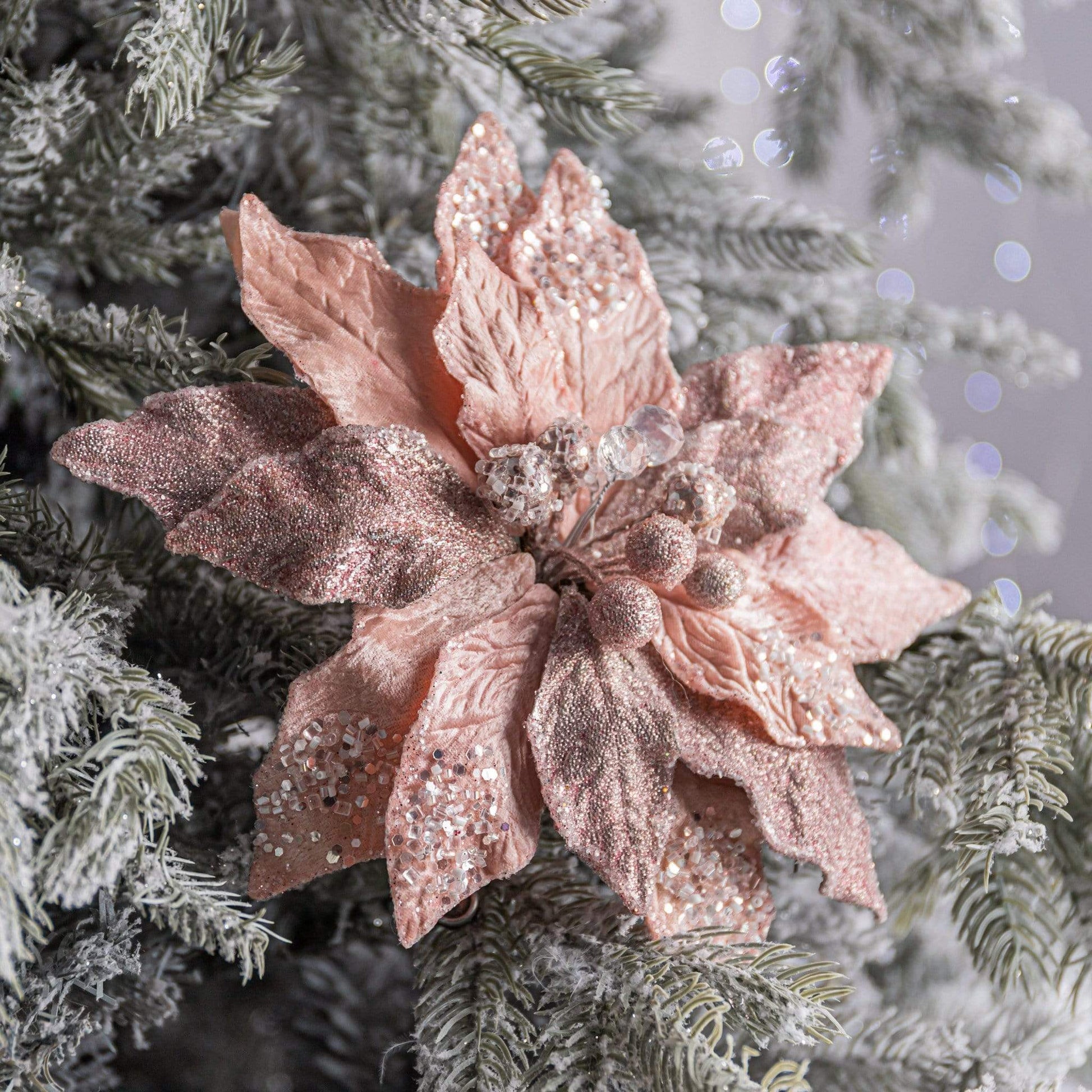 Christmas  -  Pink Poinsettia Clip-On Christmas Tree Flower Decoration - 27cm  -  50153668