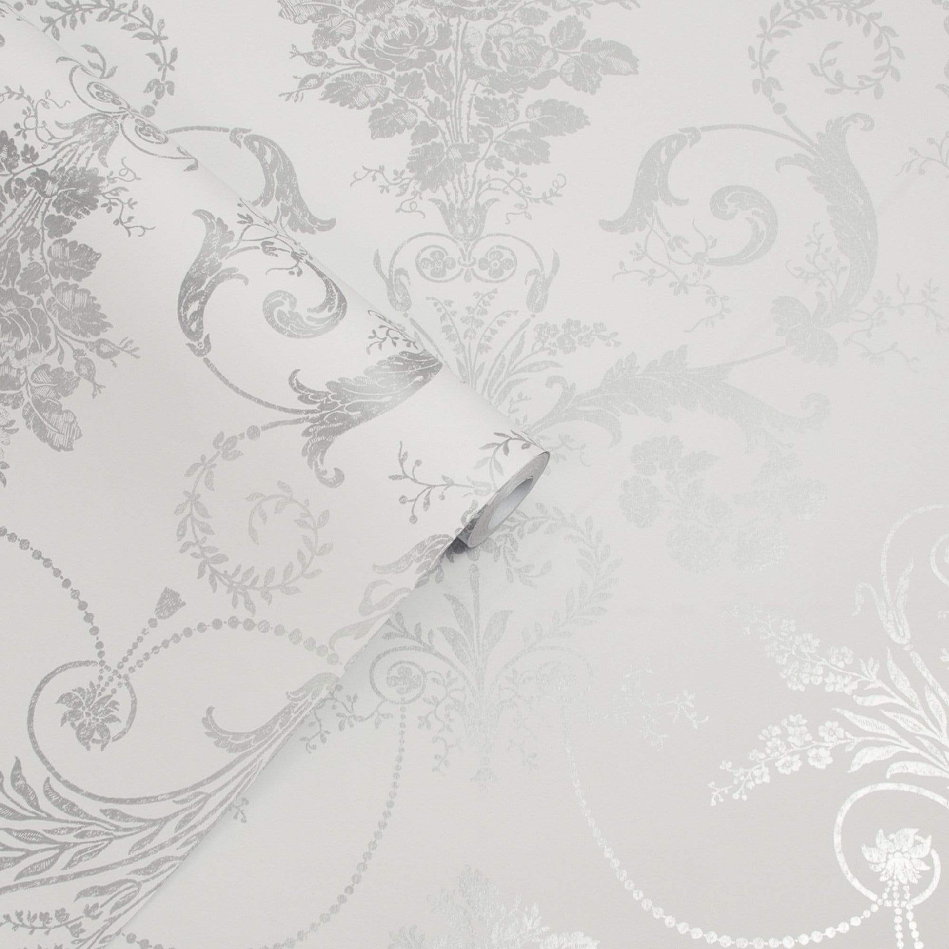 Wallpaper  -  Laura Ashley Josette Metallic Silver Wallpaper - 113379  -  60001912