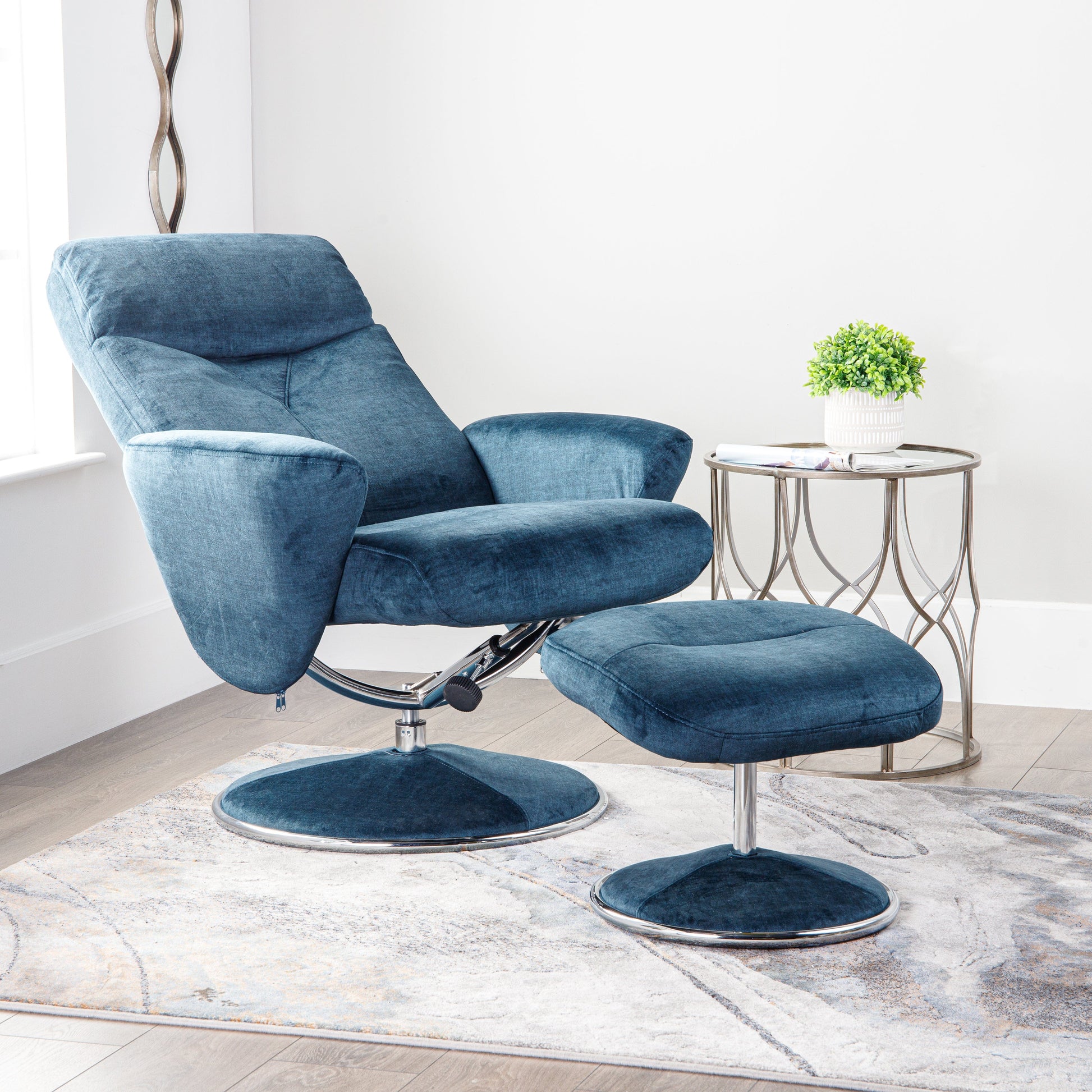 Furniture  -  Houston Blue Recliner Chair & Stool  -  60004238