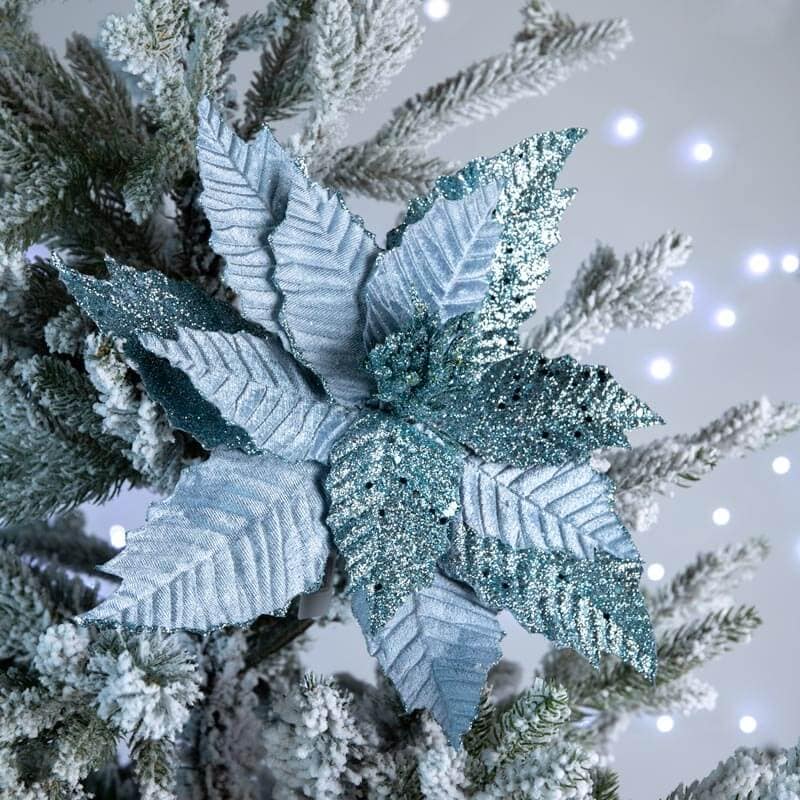 Christmas  -  Blue Glitter Poinsettia Clip - 30cm  -  60003938
