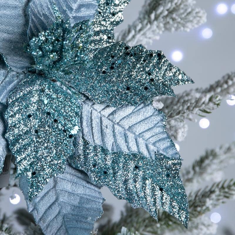 Christmas  -  Blue Glitter Poinsettia Clip - 30cm  -  60003938