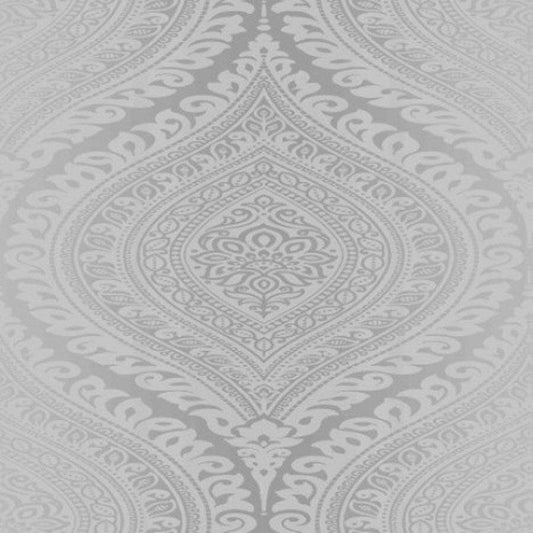 Wallpaper  -  Grandeco Kismet Damask Silver Wallpaper - A11703  -  50131201