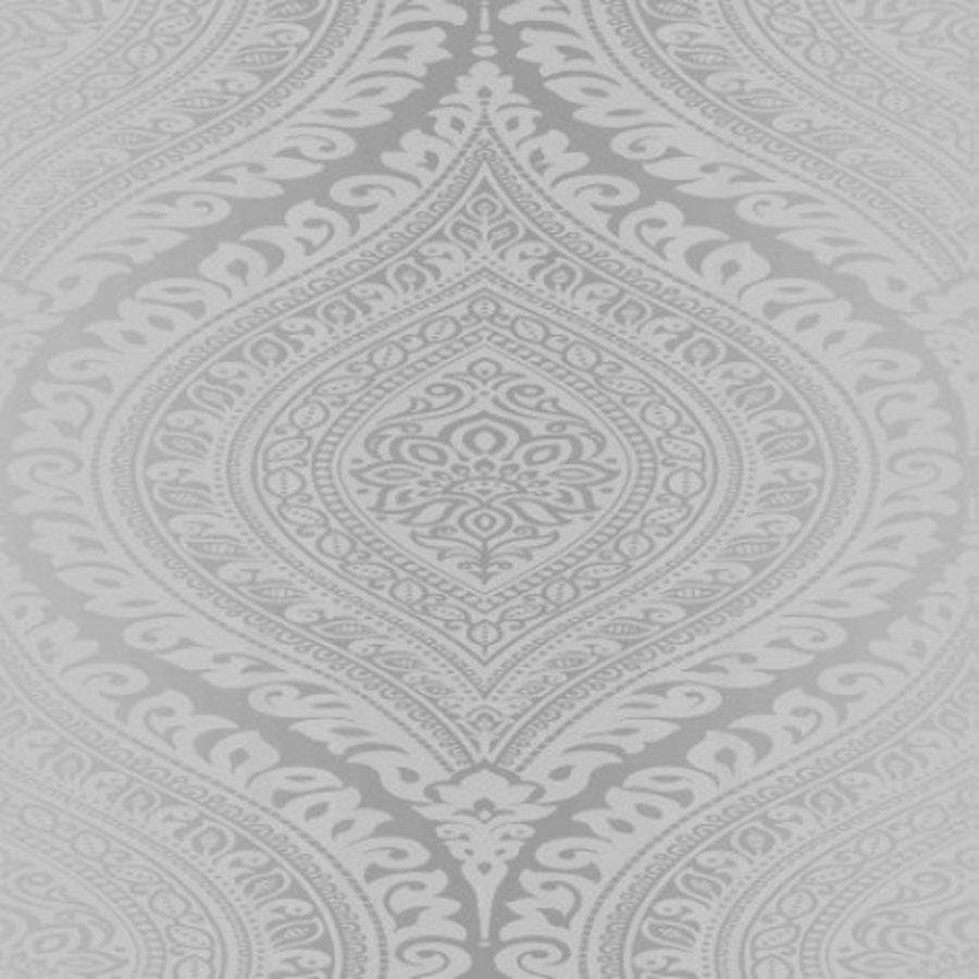 Wallpaper  -  Grandeco Kismet Damask Silver Wallpaper - A11703  -  50131201
