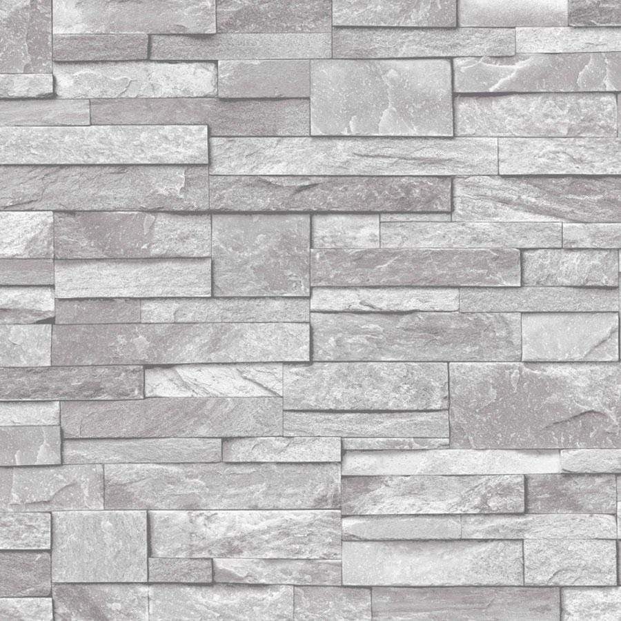 Wallpaper  -  Grandeco Stone Brick Effect Light Grey Wallpaper - A17202  -  50127602