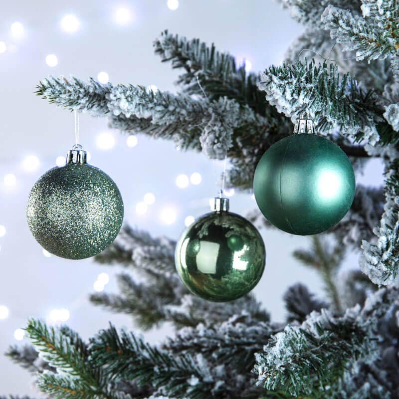 Christmas  -  Green Shatterproof Shiny, Matt & Glitter Baubles - 10 pack  -  50153635