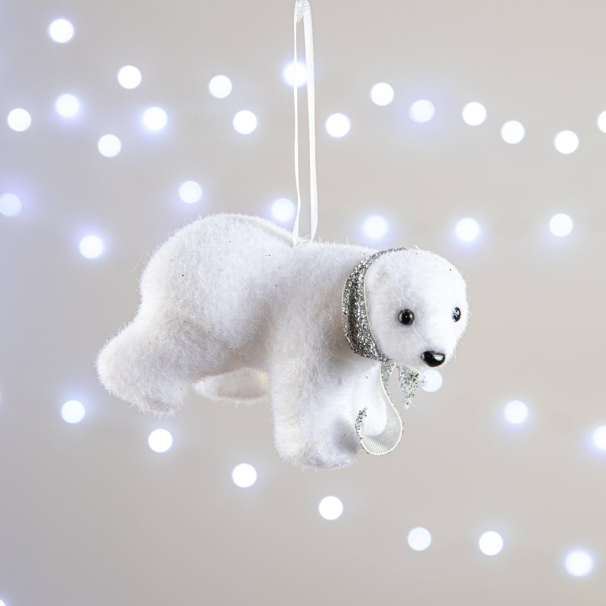 Christmas  -  White Flocked Polar Bear Christmas Tree Decoration - 10cm  -  60005015