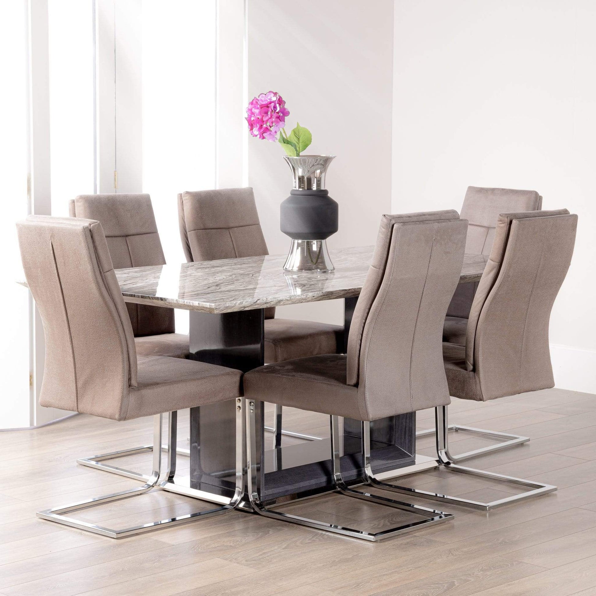 Furniture  -  Helena Grey Marble Dining Table Set with 6 Volcara Dining Chairs  -  50140785