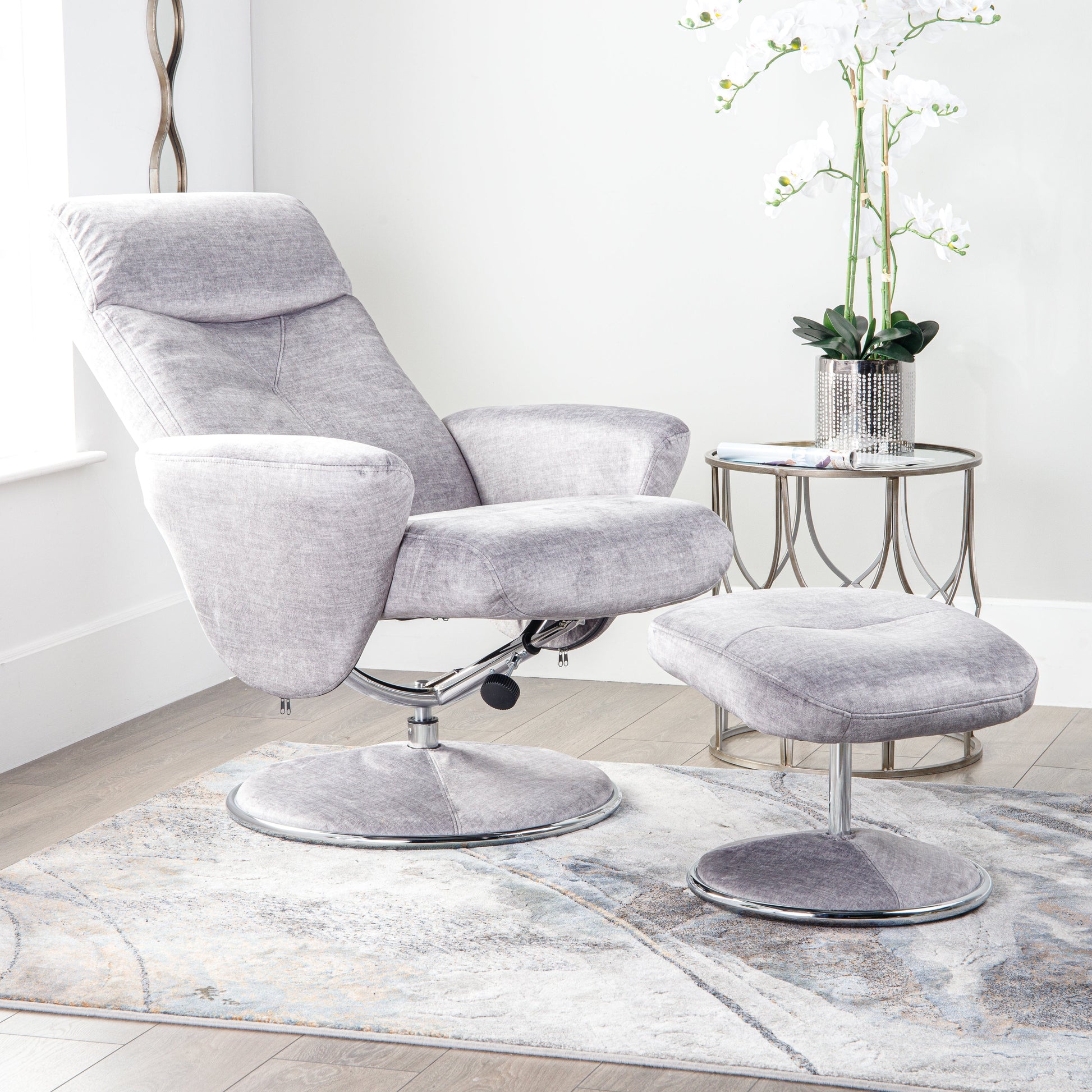 Furniture  -  Houston Silver Recliner Chair & Stool  -  60004239