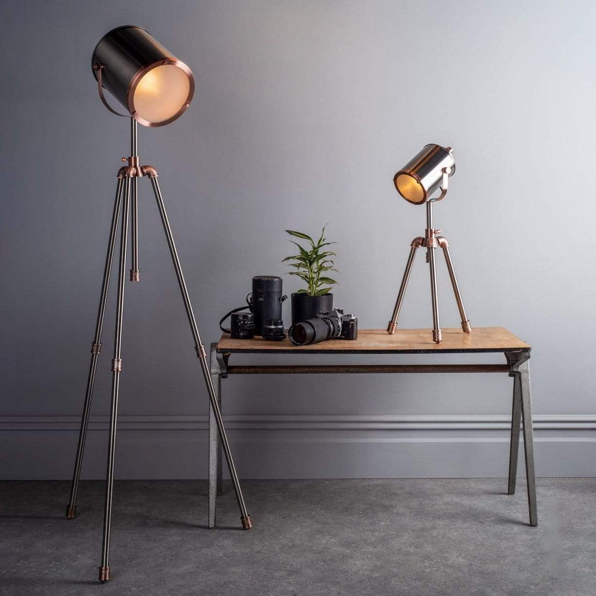 Lights  -  Jake Antique Copper & Silver Table Lamp  -  60001636