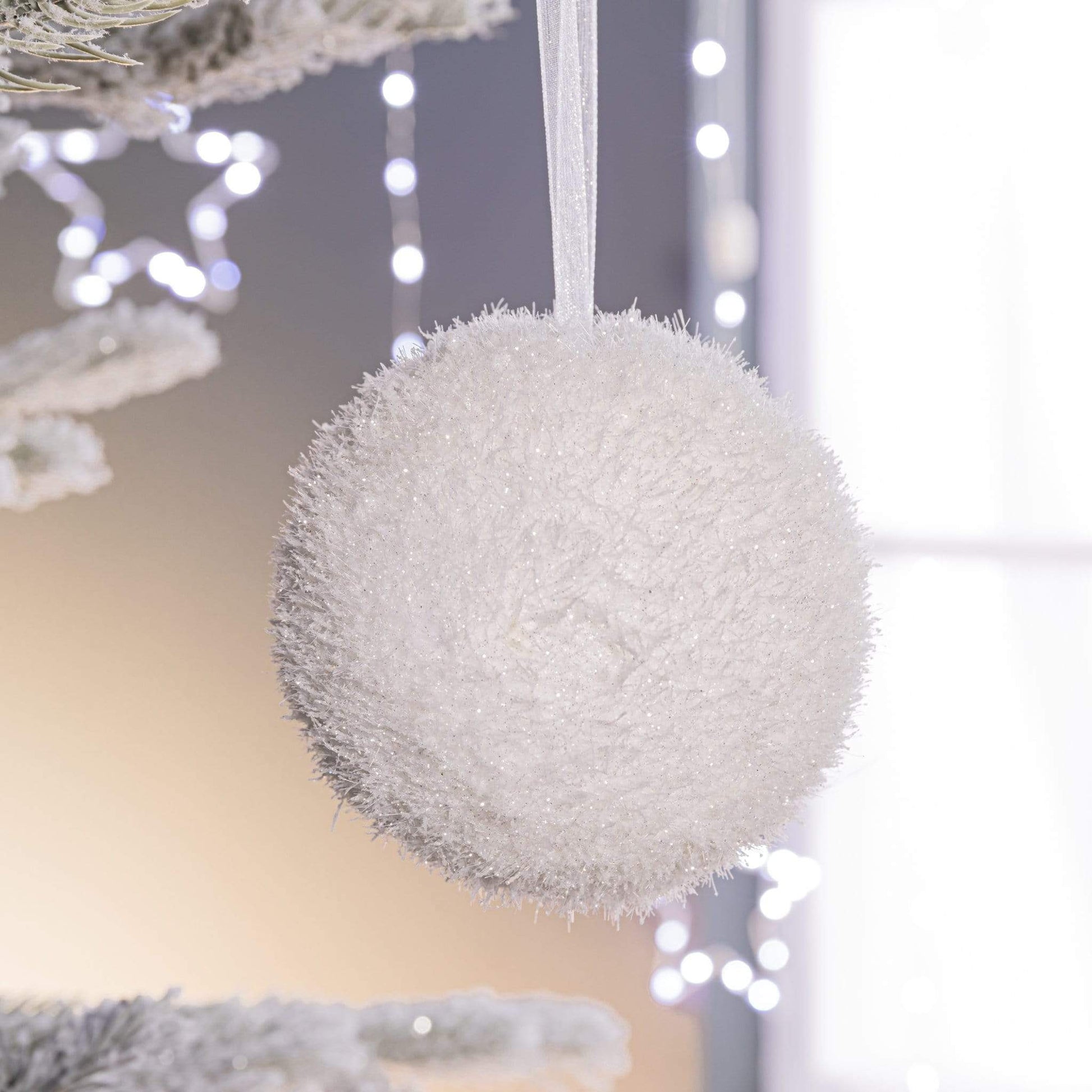 Christmas  -  White Frosted Glistening Sequin Foam Bauble - 10cm  -  50153593