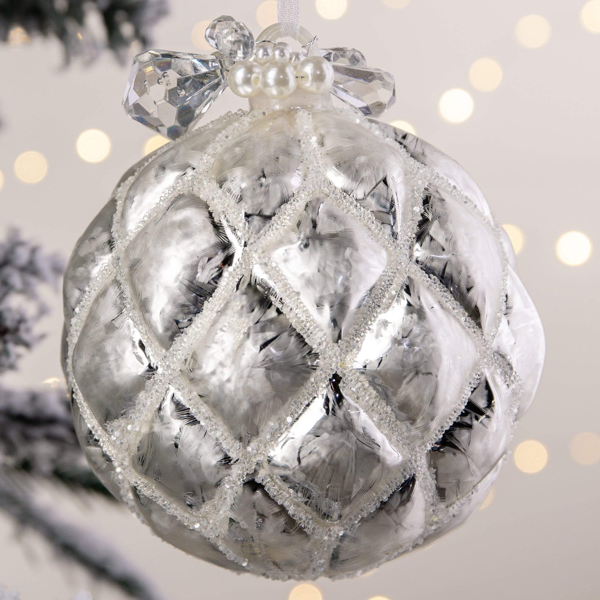 Christmas  -  Silver Frosted Glass Bauble - 10cm  -  60000567