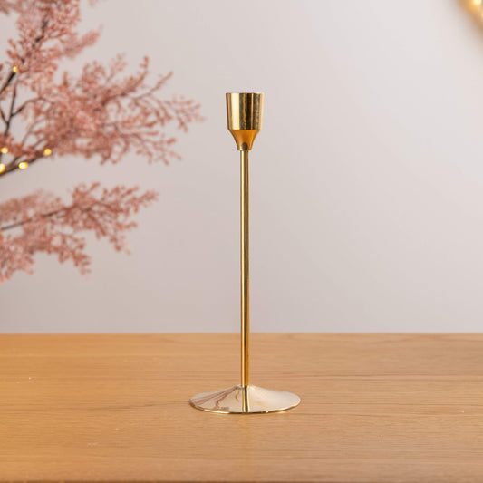 Christmas  -  Medium Brass Gold Candlestick - 20cm  -  60000547