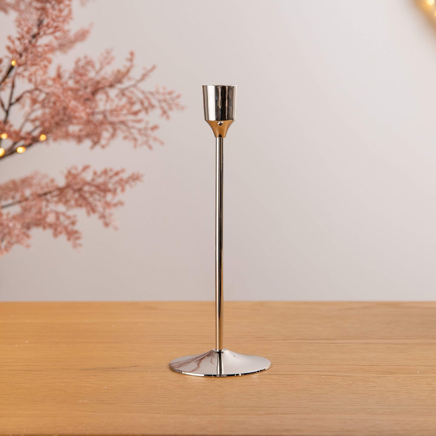 Christmas  -  Medium Brass Silver Candlestick - 20cm  -  60000545