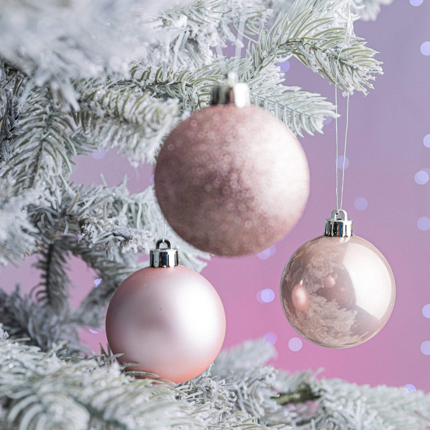 Christmas  -  Pale Pink Shatterproof Shiny, Matt & Glitter Baubles - 10 pack  -  50129100