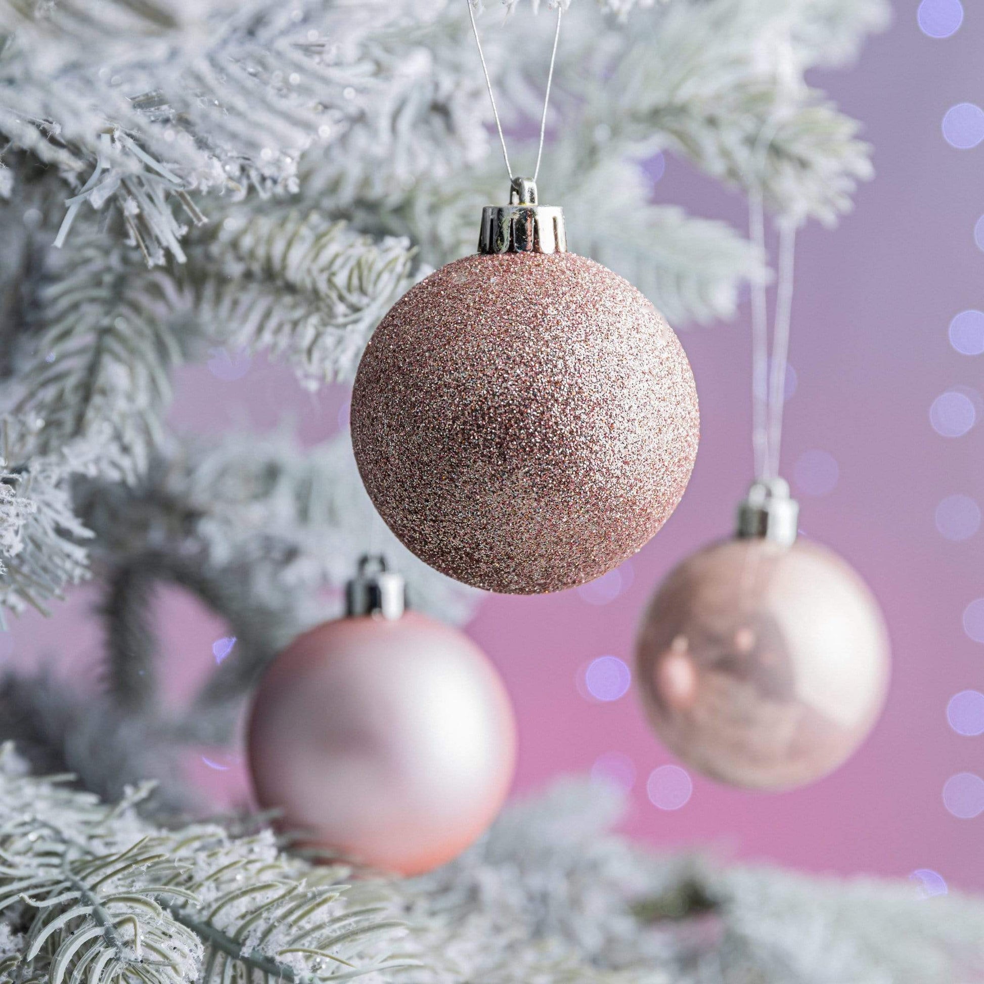 Christmas  -  Pale Pink Shatterproof Shiny, Matt & Glitter Baubles - 10 pack  -  50129100