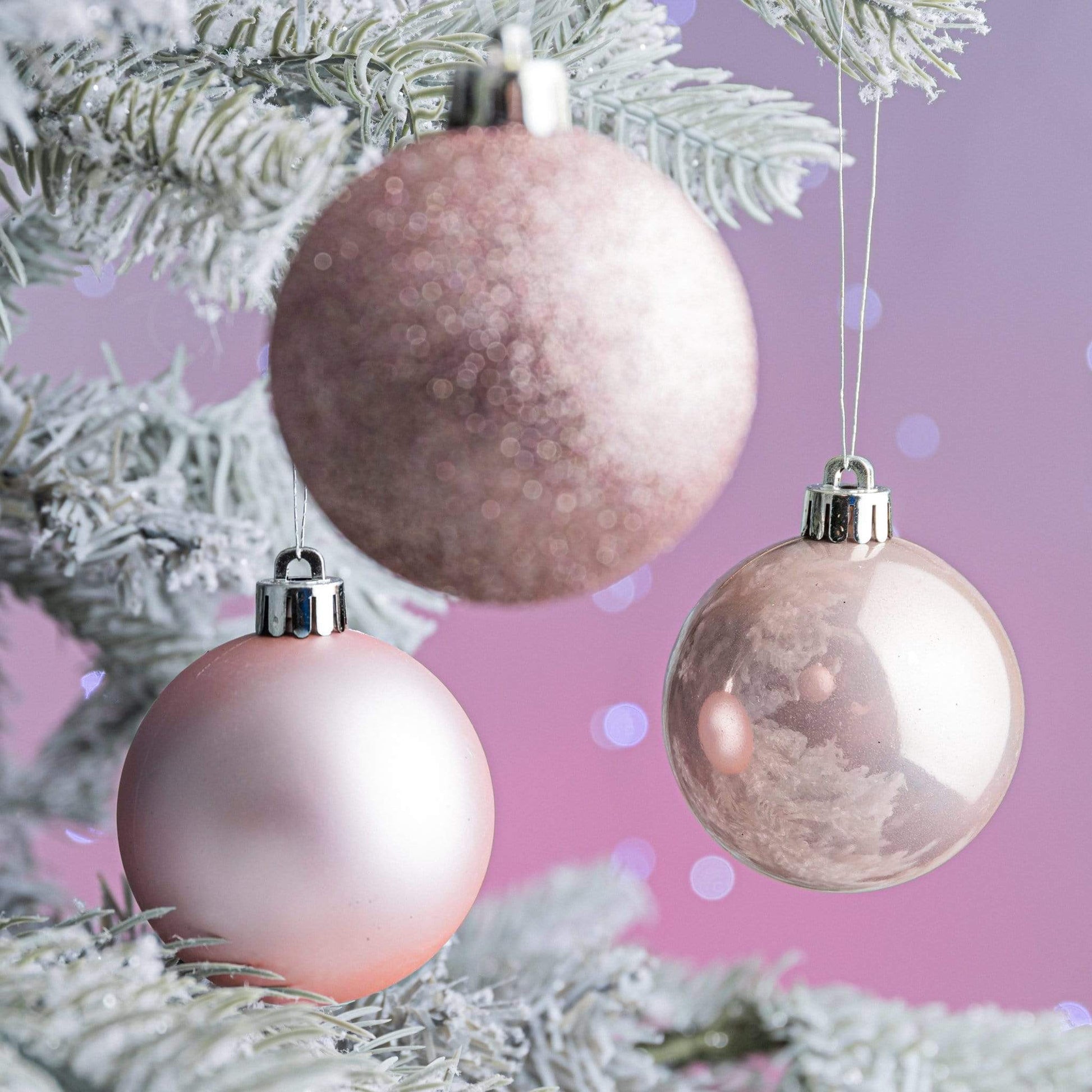 Christmas  -  Pale Pink Shatterproof Shiny, Matt & Glitter Baubles - 10 pack  -  50129100