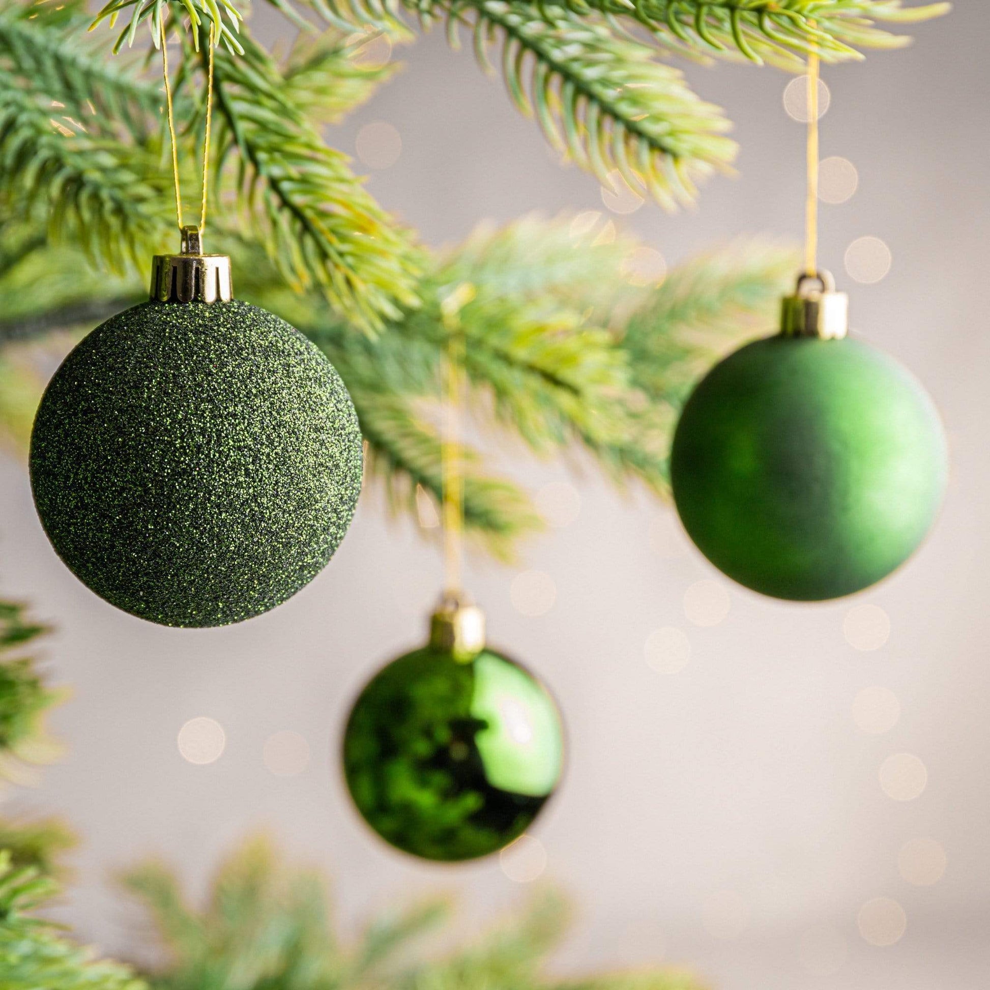 Christmas  -  Pine Green Shatterproof Shiny, Matt & Glitter Baubles - 10 pack  -  50138037