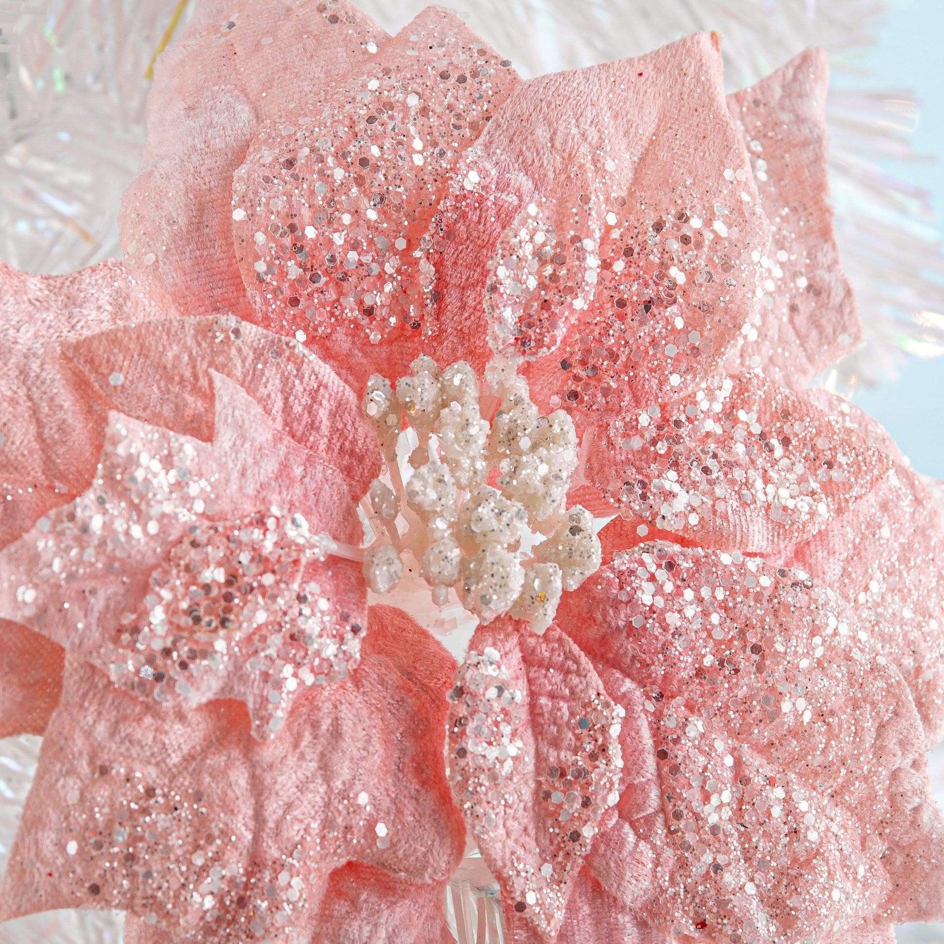 Christmas  -  Pink Glitter Clip-On Poinsettia Christmas Decoration - 26cm  -  50153599
