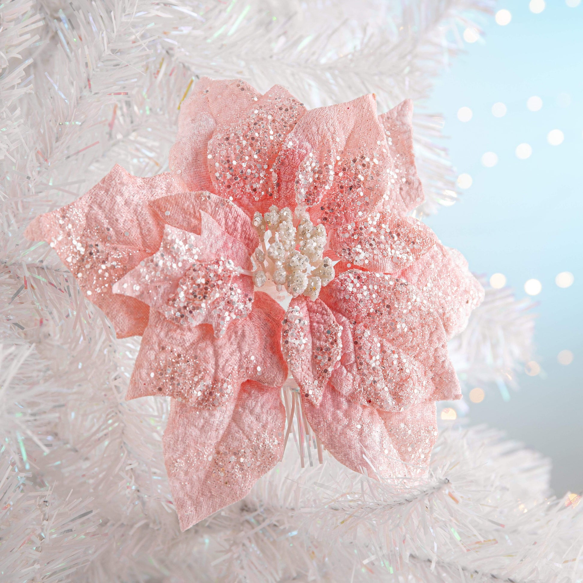Christmas  -  Pink Glitter Clip-On Poinsettia Christmas Decoration - 26cm  -  50153599