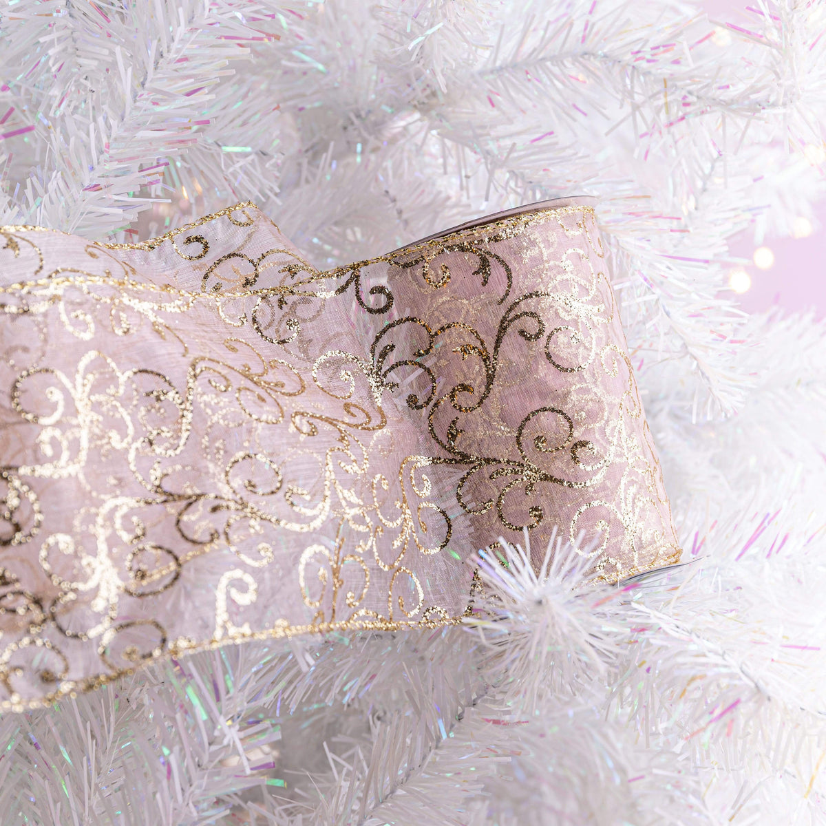 Christmas  -  Pink Sequin Polyester and Wire Roll of Ribbon - 2.7m  -  60000520
