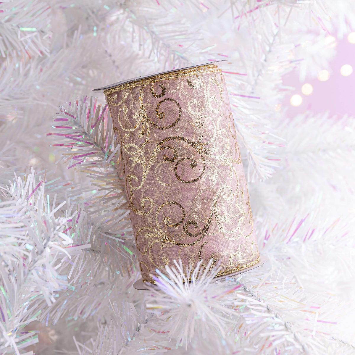 Christmas  -  Pink Sequin Polyester and Wire Roll of Ribbon - 2.7m  -  60000520