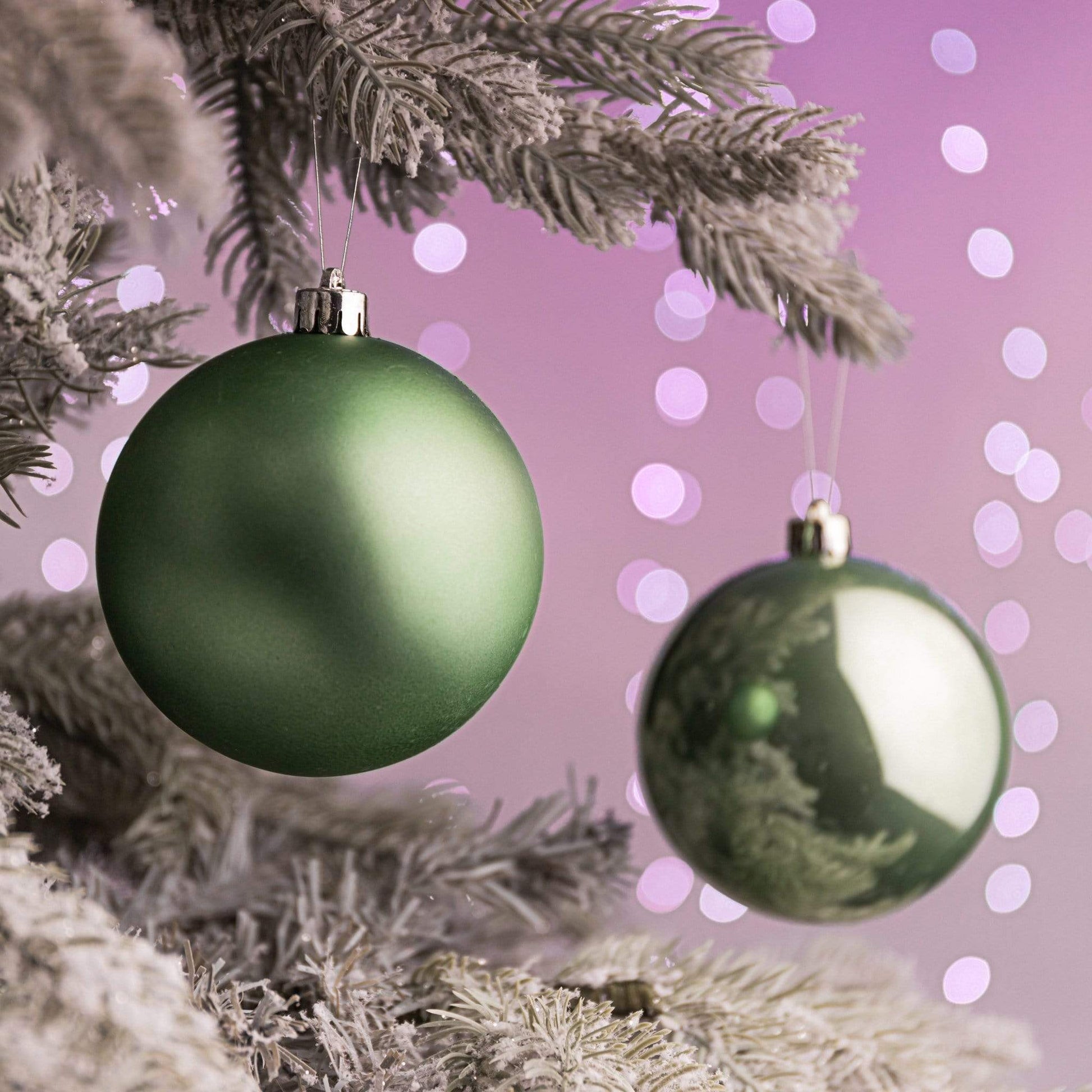 Christmas  -  Sage Green Shatterproof Shiny & Matt Baubles - 4 pack  -  50153640