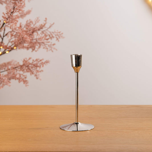 Christmas  -  Small Brass Silver Candlestick - 15cm  -  60000544