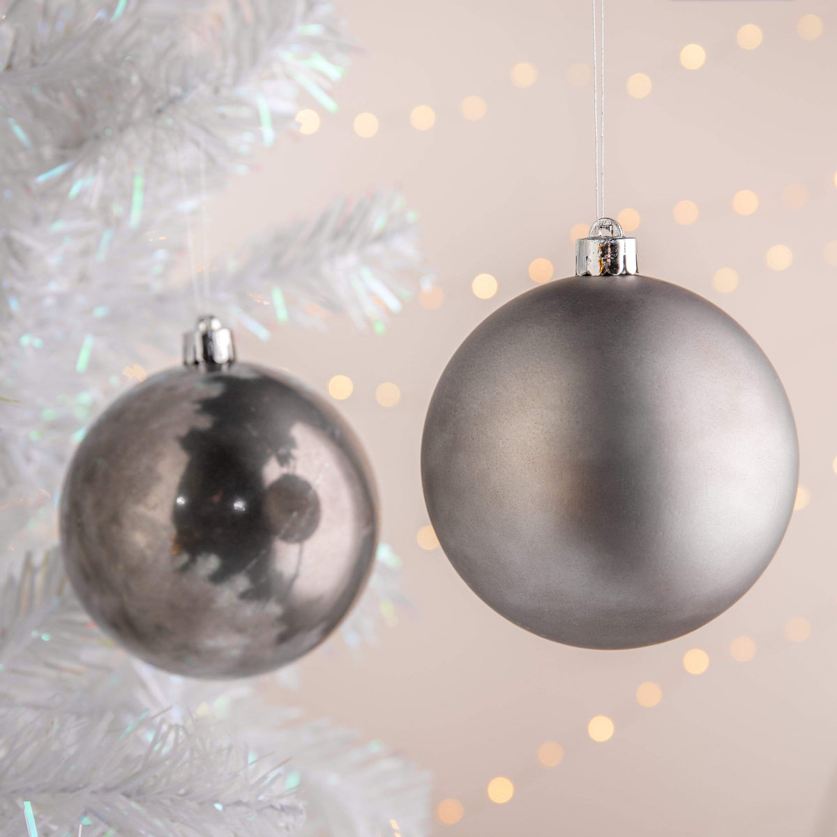 Christmas  -  Warm Grey Shatterproof Shiny & Matt Baubles - 4 pack  -  60000531