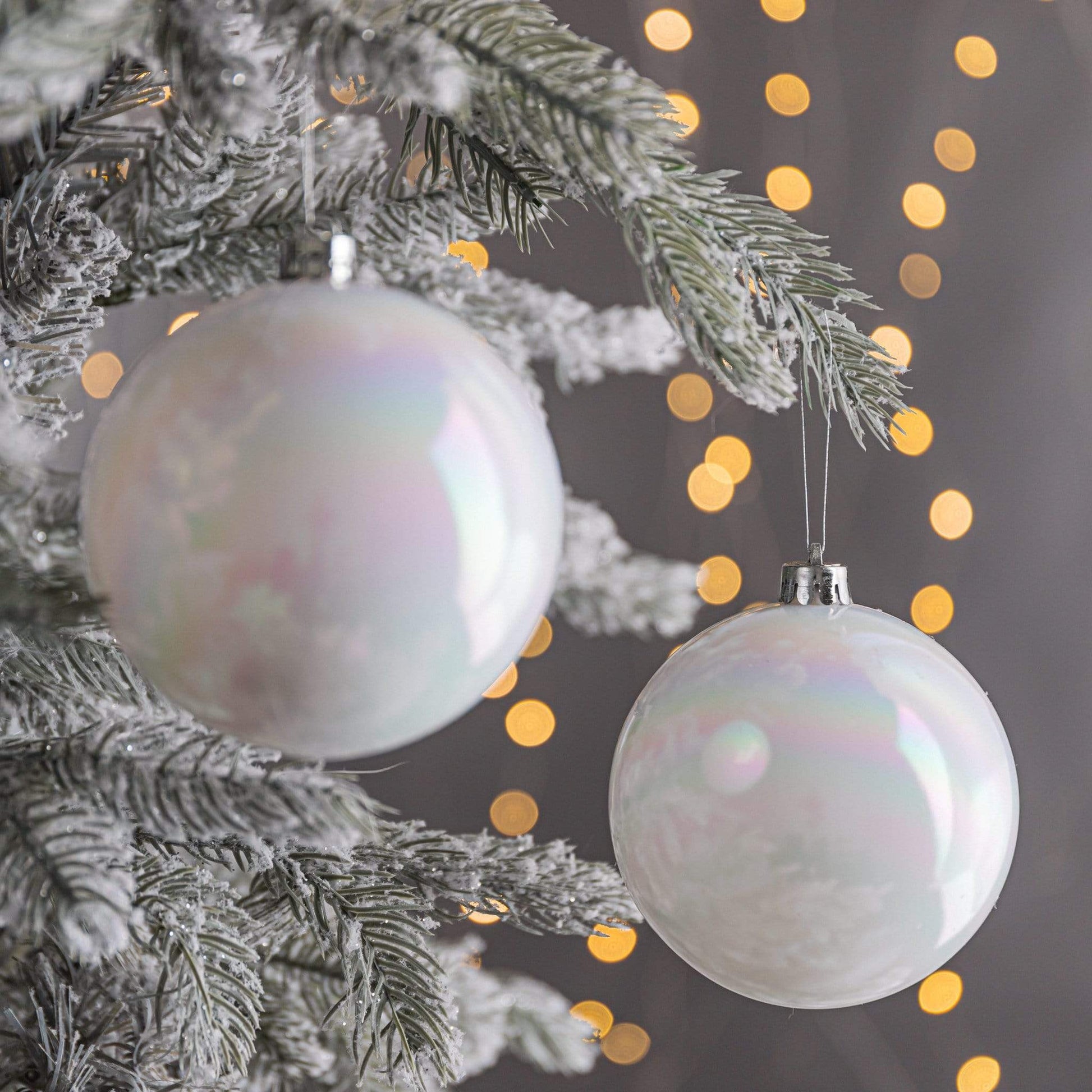 Christmas  -  White/Iridescent Shatterproof Shiny Baubles - 4 pack  -  50143755