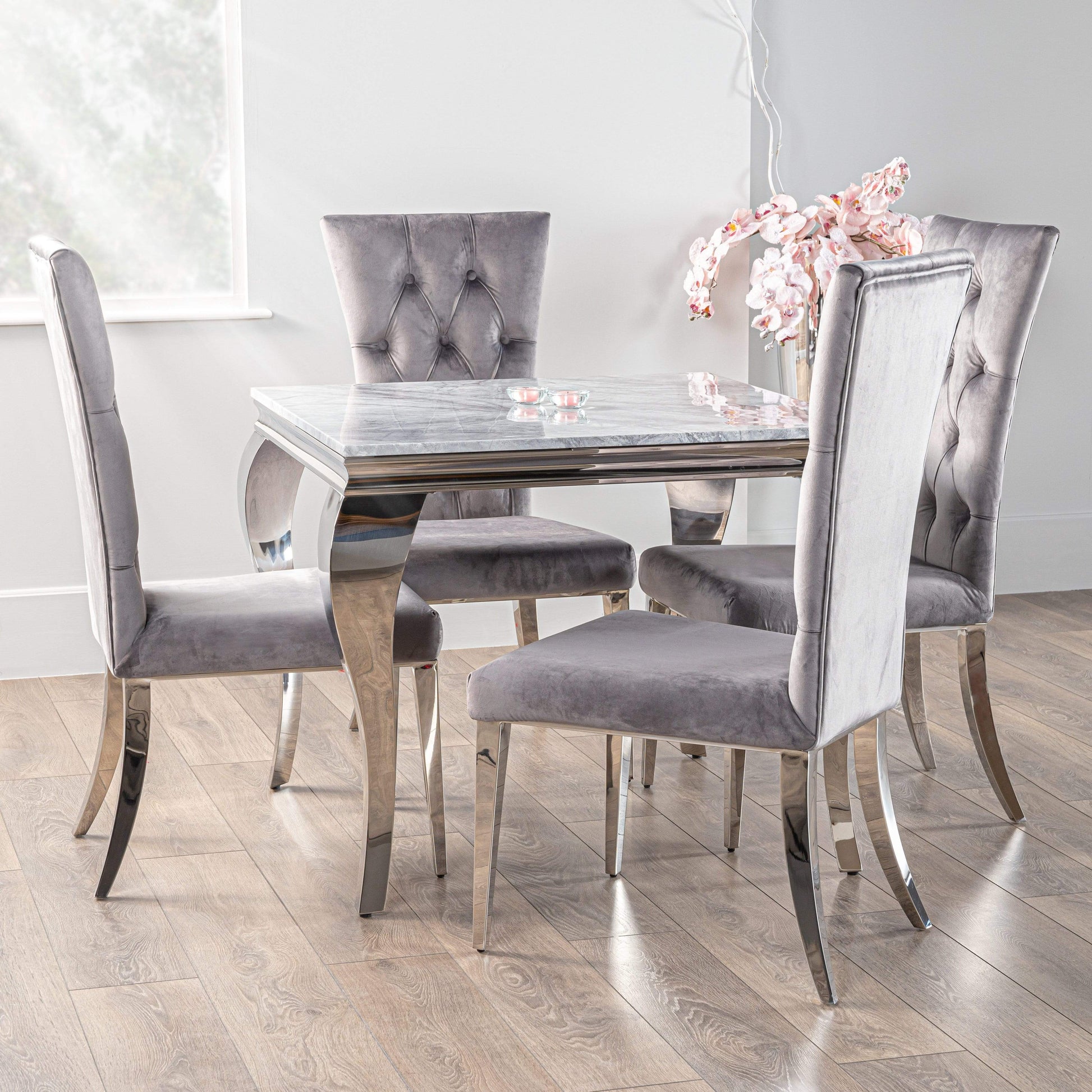 Square Louis Marble Dining Table Set And Palermo Chairs