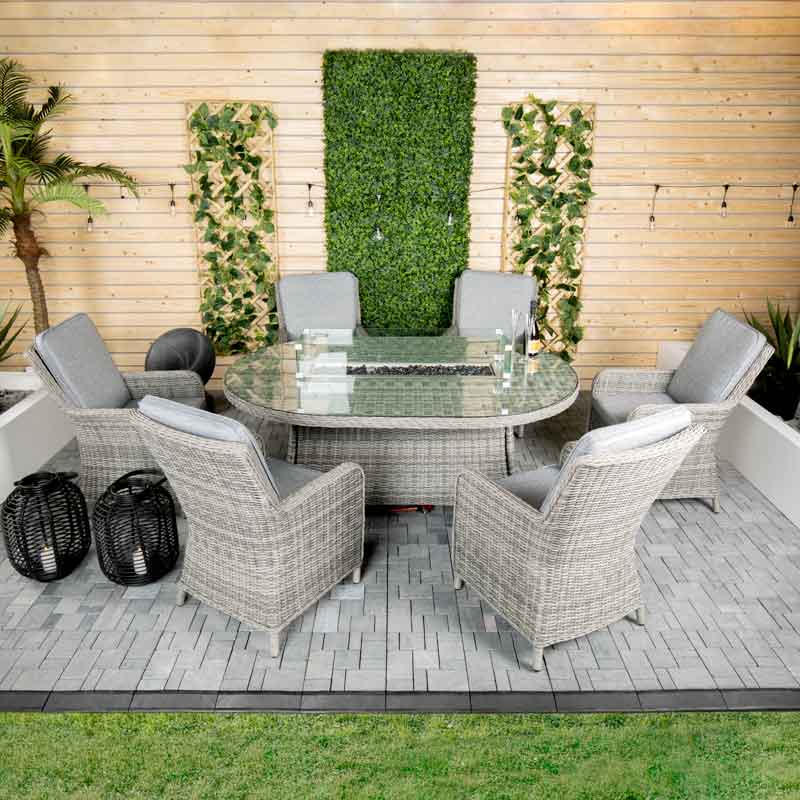 Gardening  -  Weatherking Monte Carlo 6 Seater Oval Firepit Garden Set  -  60006168