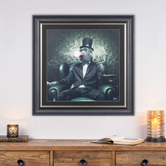 Pictures  -  Cigar Monkey Grey Framed Picture 90 X 90  -  50155641