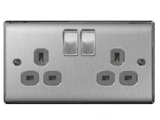 DIY  -  Nexus Metal Brushed Steel Double Switched Socket  -  50110581