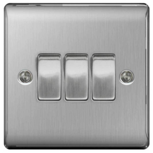 DIY  -  Nexus Nbs43 3 Gang Metal Brushed Steel Switch  -  50110576