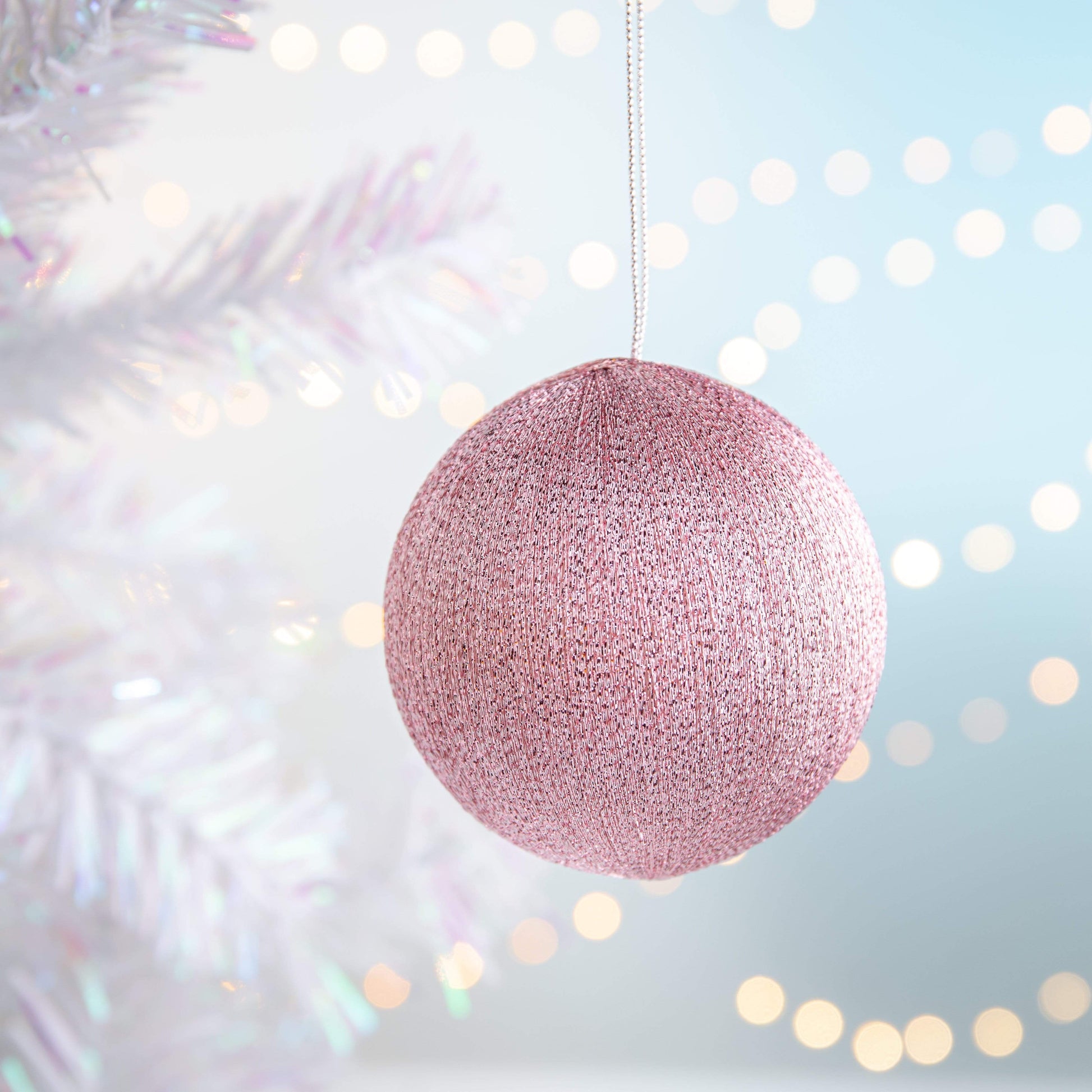 Christmas  -  Pale Pink Metallic Spun Thread Bauble - 8cm  -  60000916