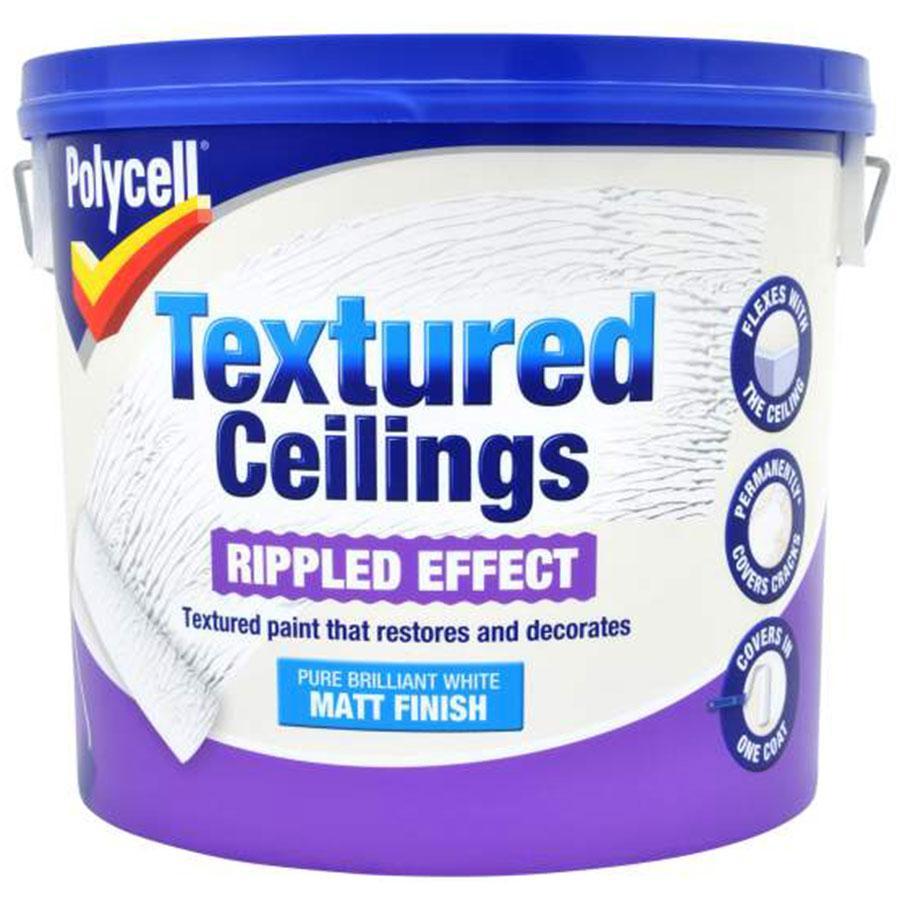 Paint  -  Polycell Textured Ceilings Matt Rippled White Paint  - 