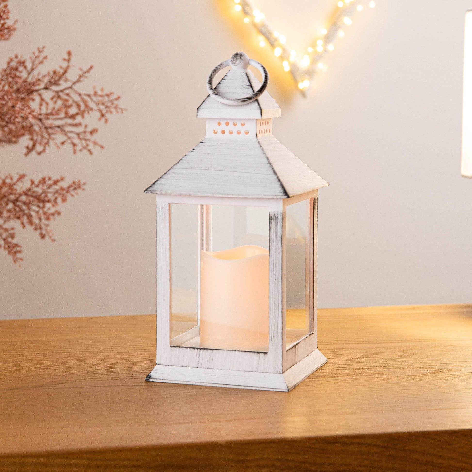 Christmas  -  Flickering White Lantern With Timer - 24cm  -  60001090