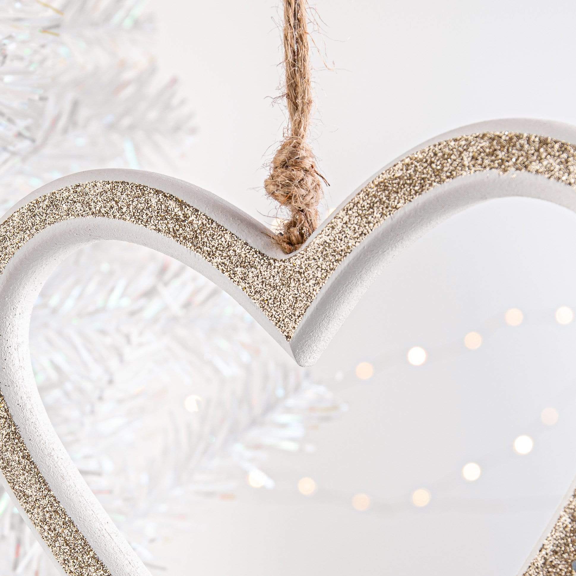 Christmas  -  White & Gold Hanging Heart Christmas Tree Decoration - 22cm  -  60001082