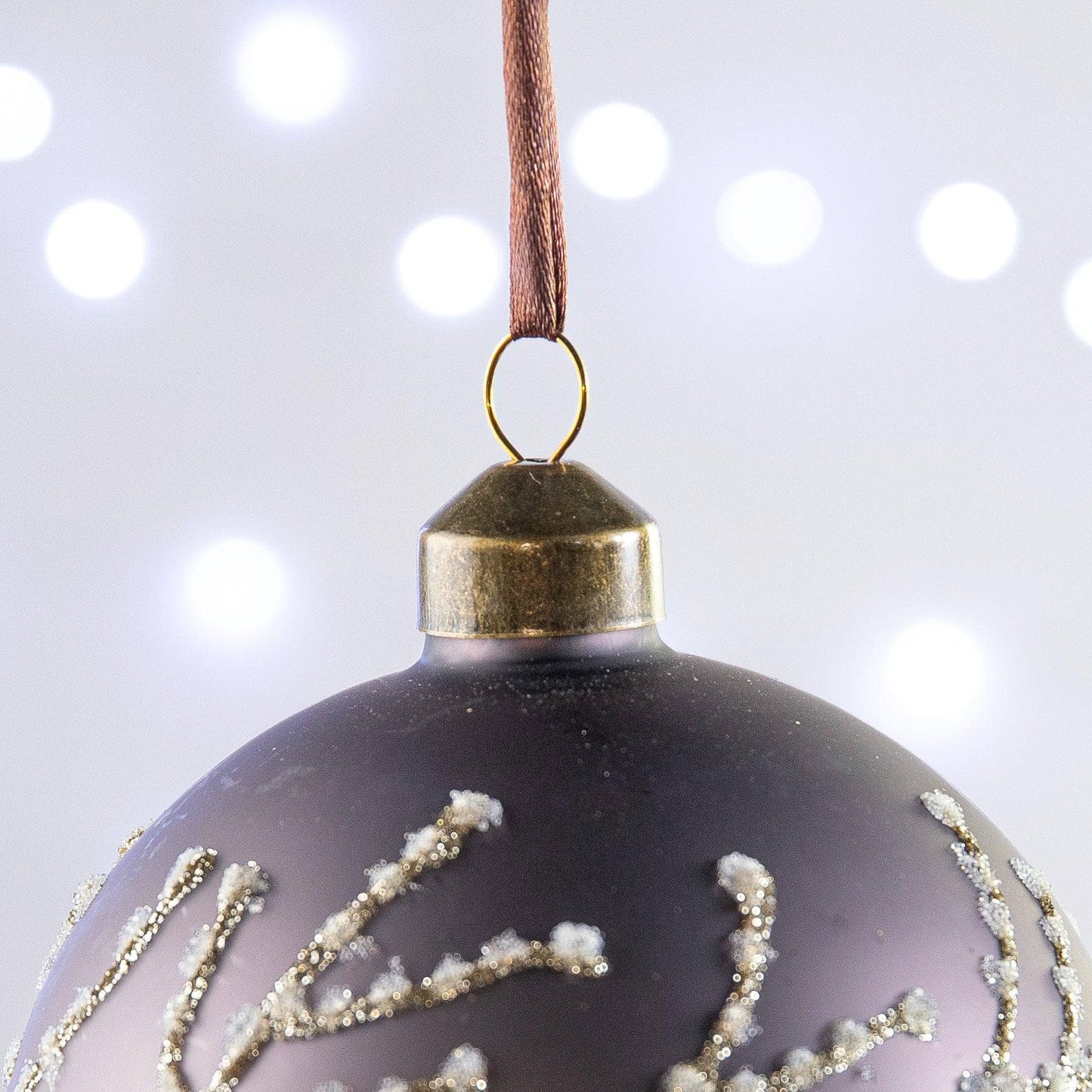 Christmas  -  Purple and Gold Glitter Branch Glass Bauble - 10cm  -  60004034