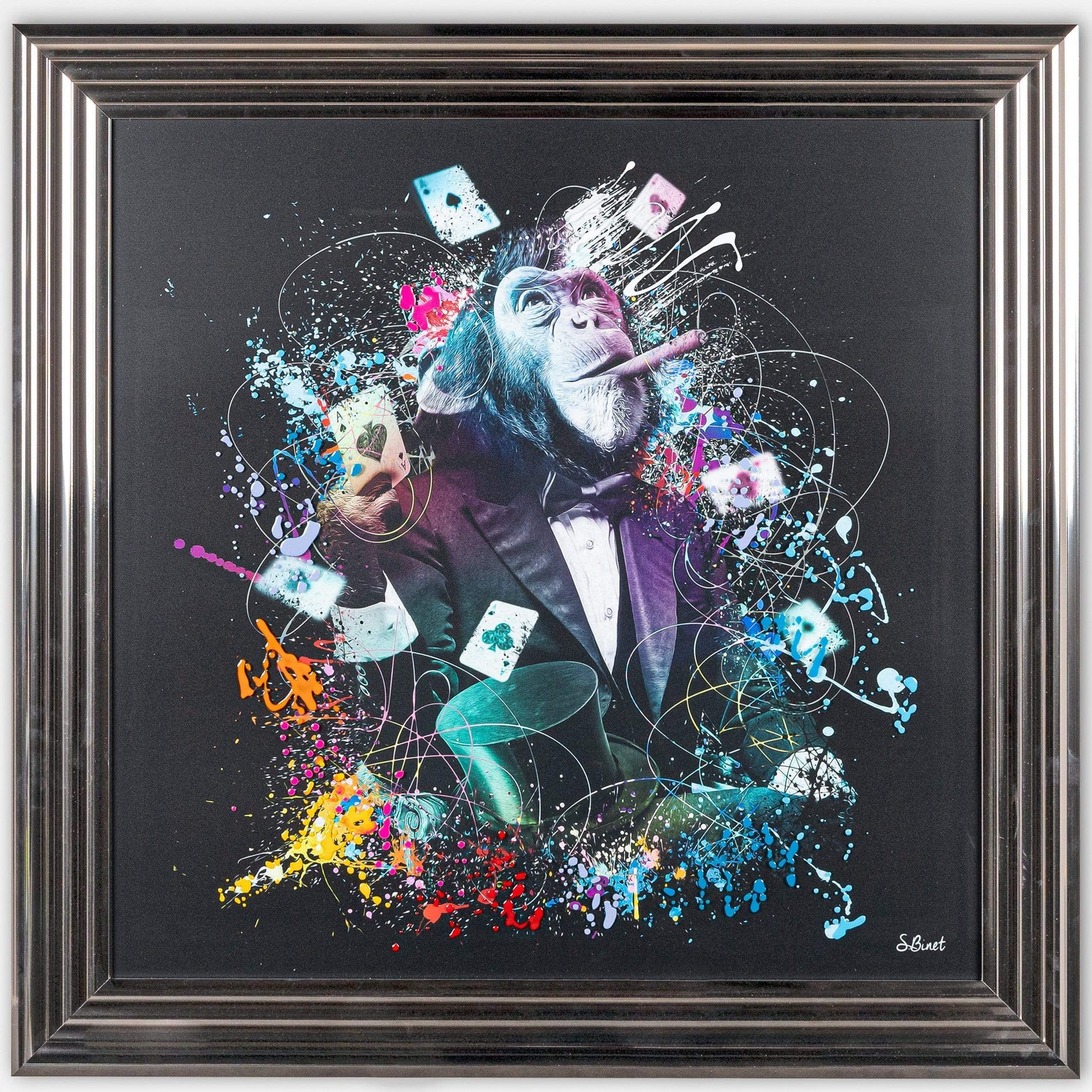 Pictures  -  Shh Colourful Vegas Poker Monkey Framed Picture 90 X 90  -  50155649