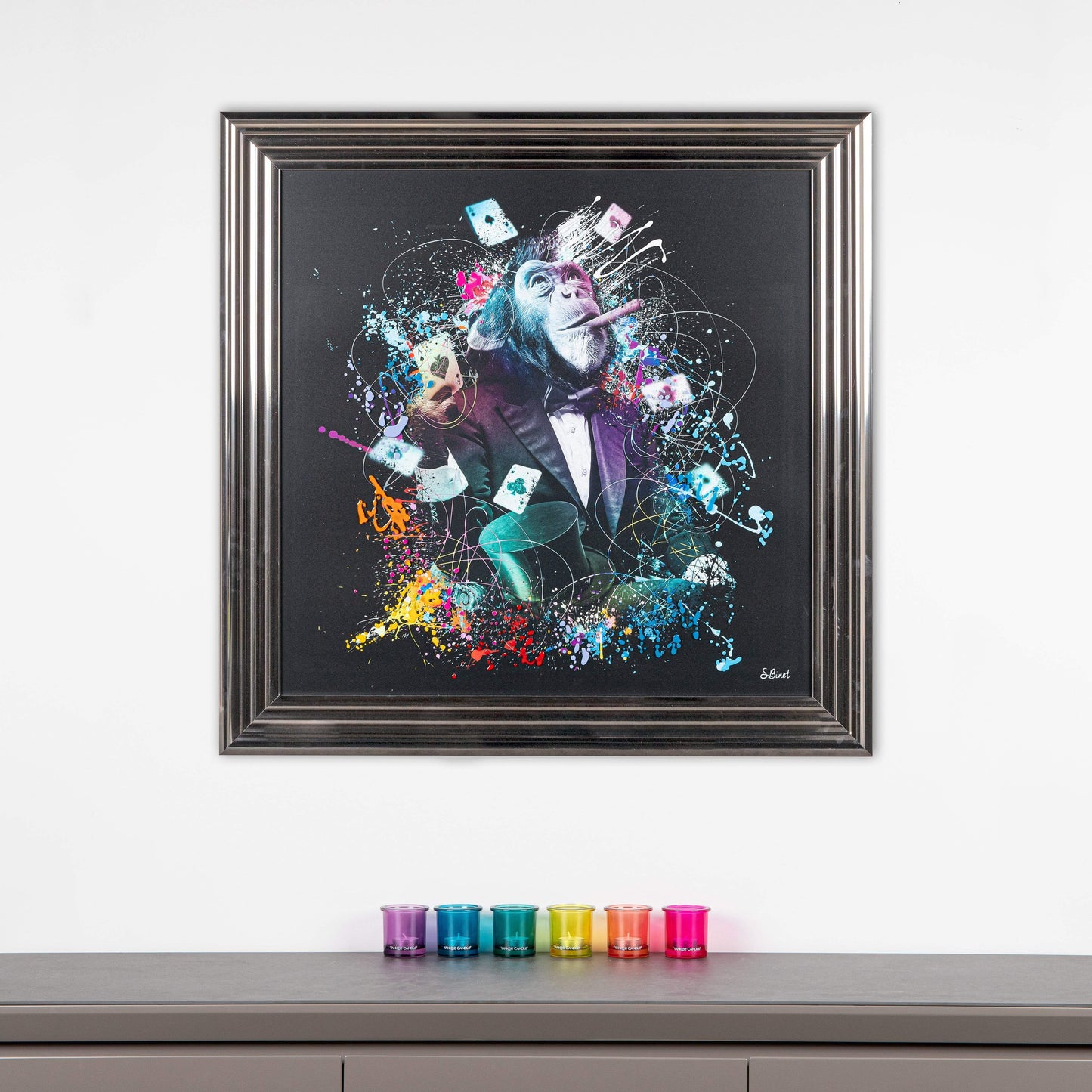 Pictures  -  Shh Colourful Vegas Poker Monkey Framed Picture 90 X 90  -  50155649