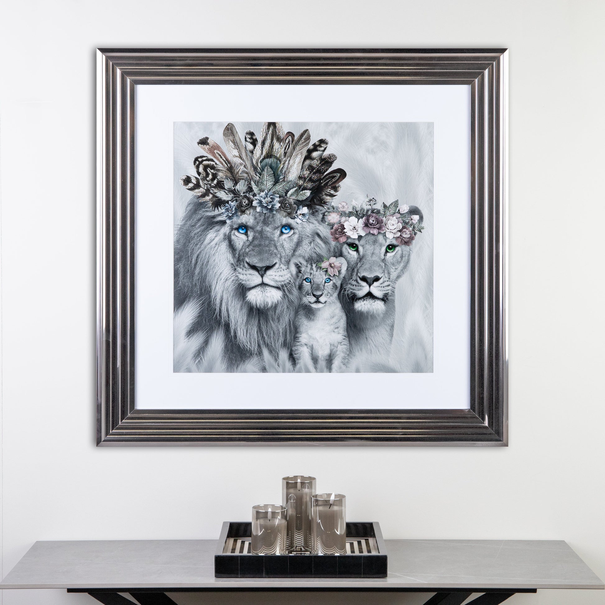 Pictures  -  Shh One Cub Lion Family Framed Picture 90 X 90  -  60003234