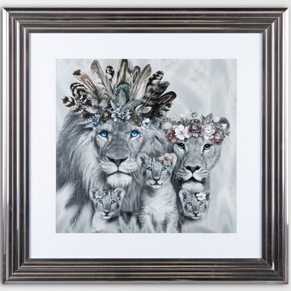 Pictures  -  Shh Three Cub Lion Family Framed Picture 90 X 90  -  60003236