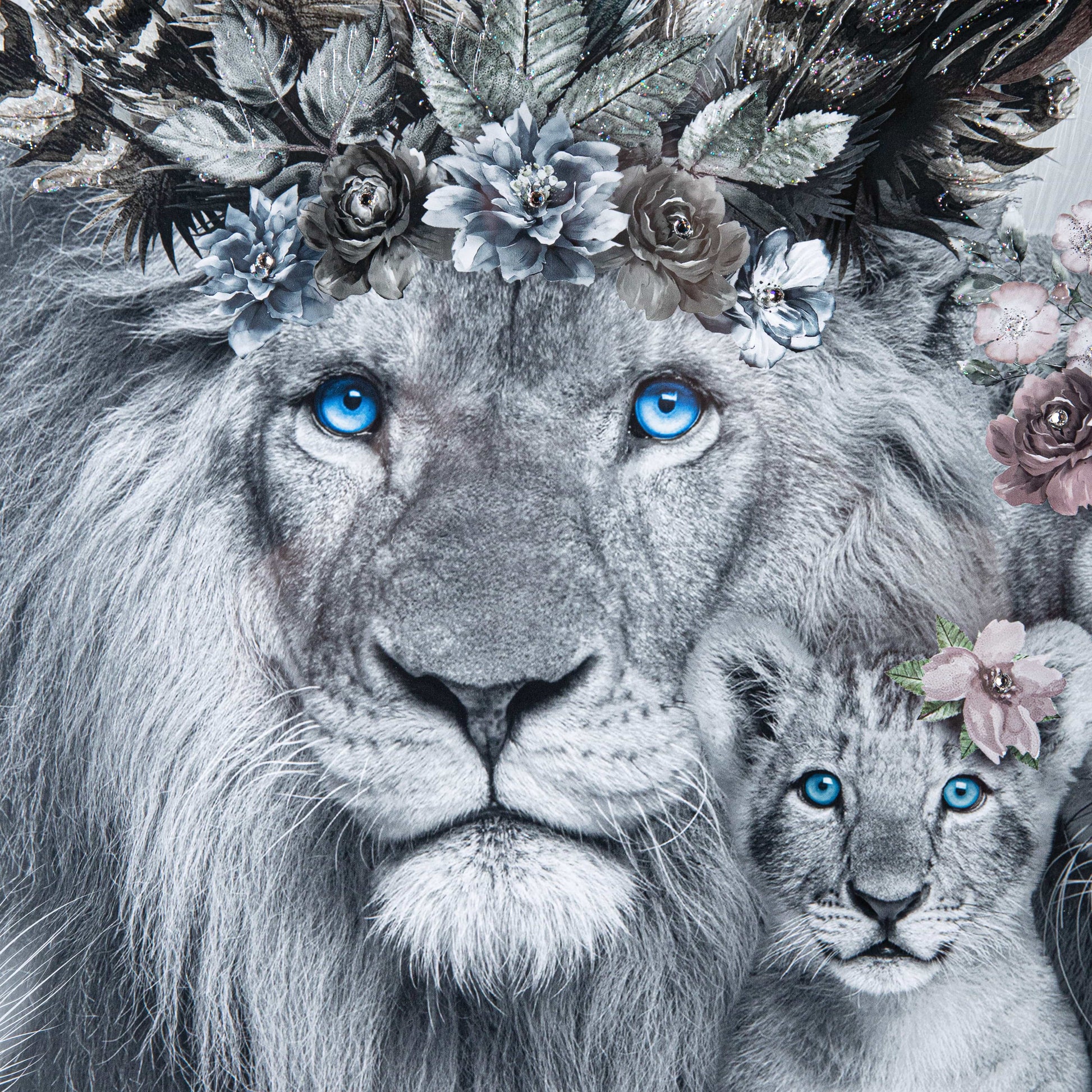 Pictures  -  Shh Two Cub Lion Family Framed Picture 90 X 90  -  60003235