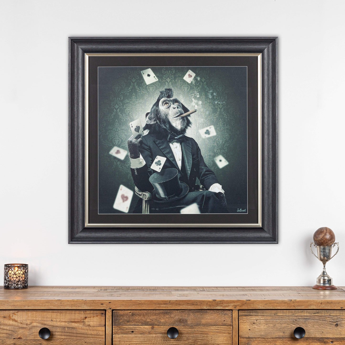 Pictures  -  Vegas Poker Monkey Framed Picture 90 X 90  -  50155642
