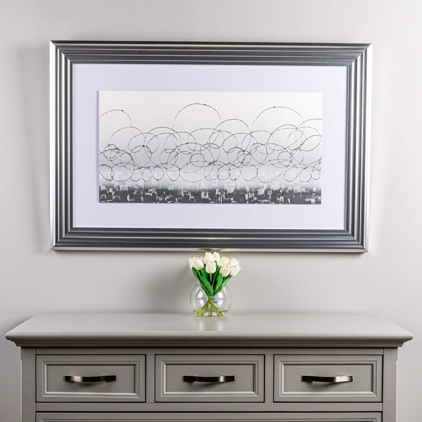 Pictures  -  Silver & White Glitter Storm - Steel Frame 114 X 74Cm  -  50139079