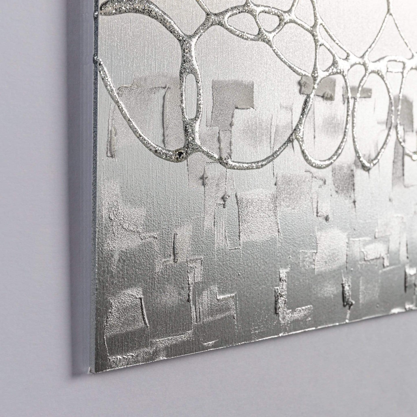 Pictures  -  Silver & White Glitter Storm - Steel Frame 114 X 74Cm  -  50139079