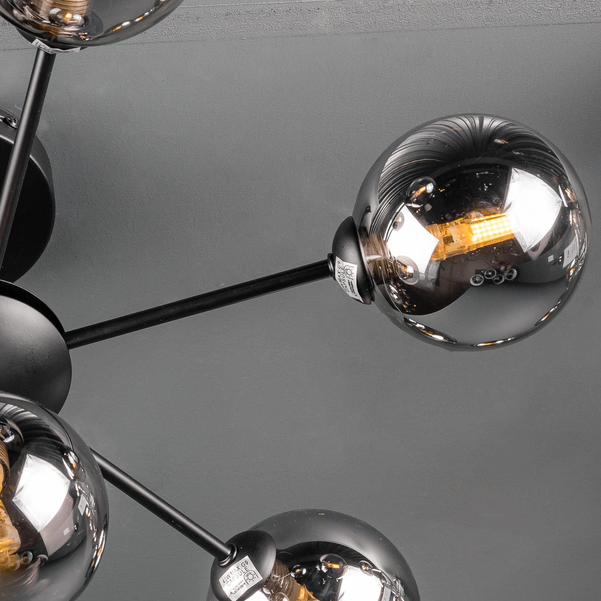 Lights  -  Semi Flush In Matt Black With Smoked Glass 7 Ceiling Light  -  50155806