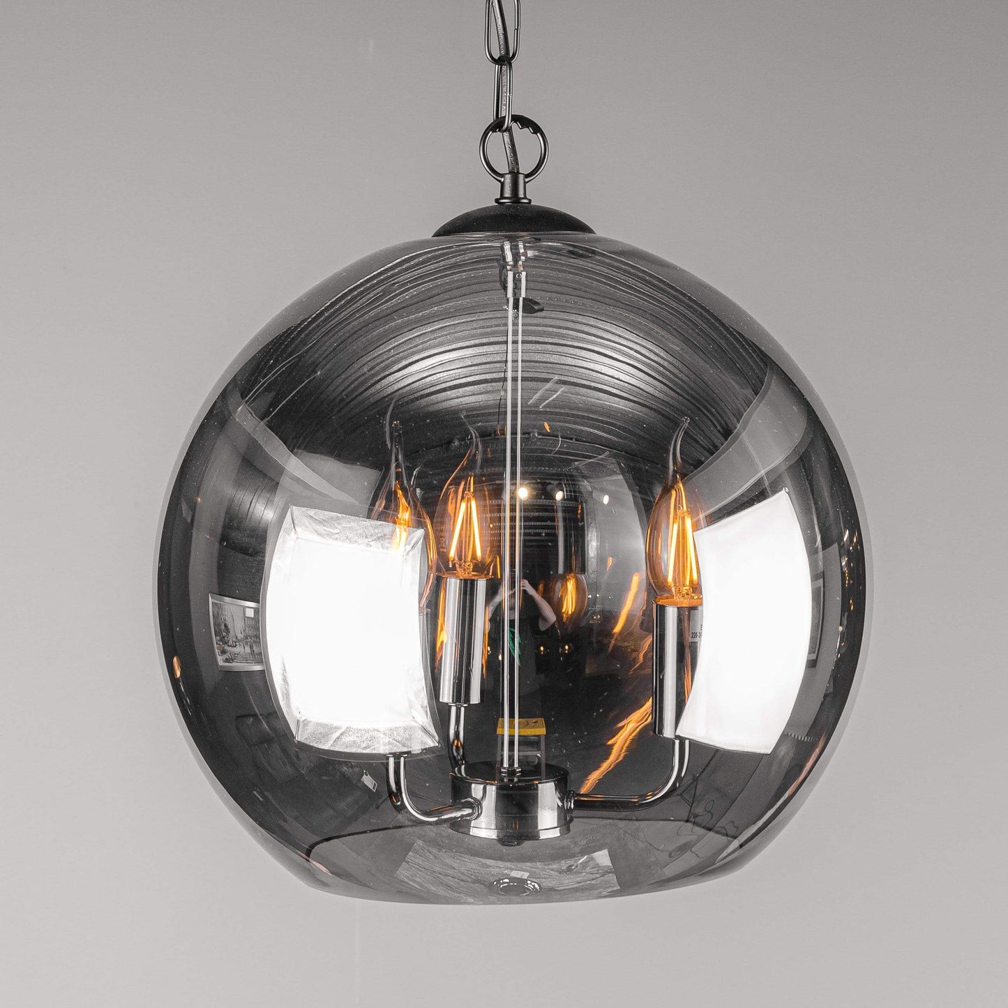 Lights  -  3 Light Smoked Glass Black And Chrome Ball Pendant  -  50155558
