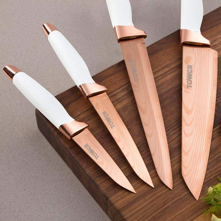 Kitchenware  -  Tower Rose Gold And White 5 Piece Knife Block Set  -  50142654